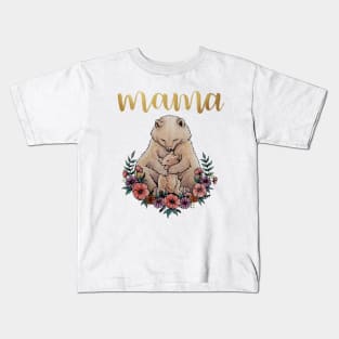 Watercolor Mothers Day Mama Bear with Cub and Flowers Kids T-Shirt